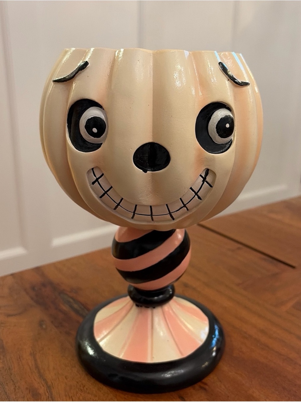 Toil & Trouble Pink Pumpkin Candy Bowl Whimsical Pastel Halloween Pedestal Rare